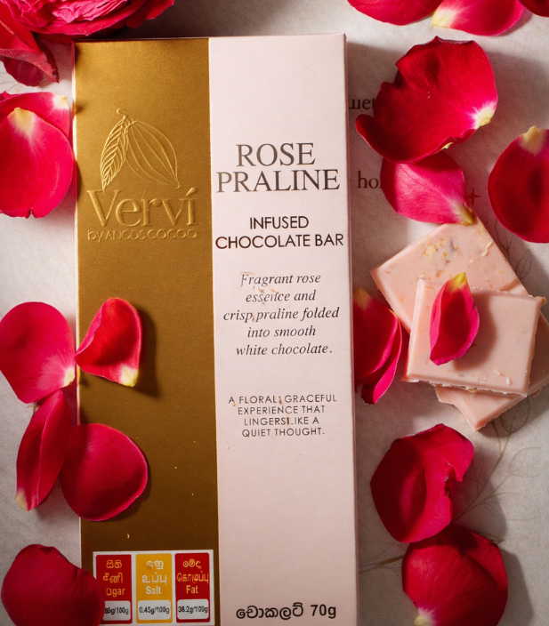 Vervi Rose Praline infused Chocolate Bar