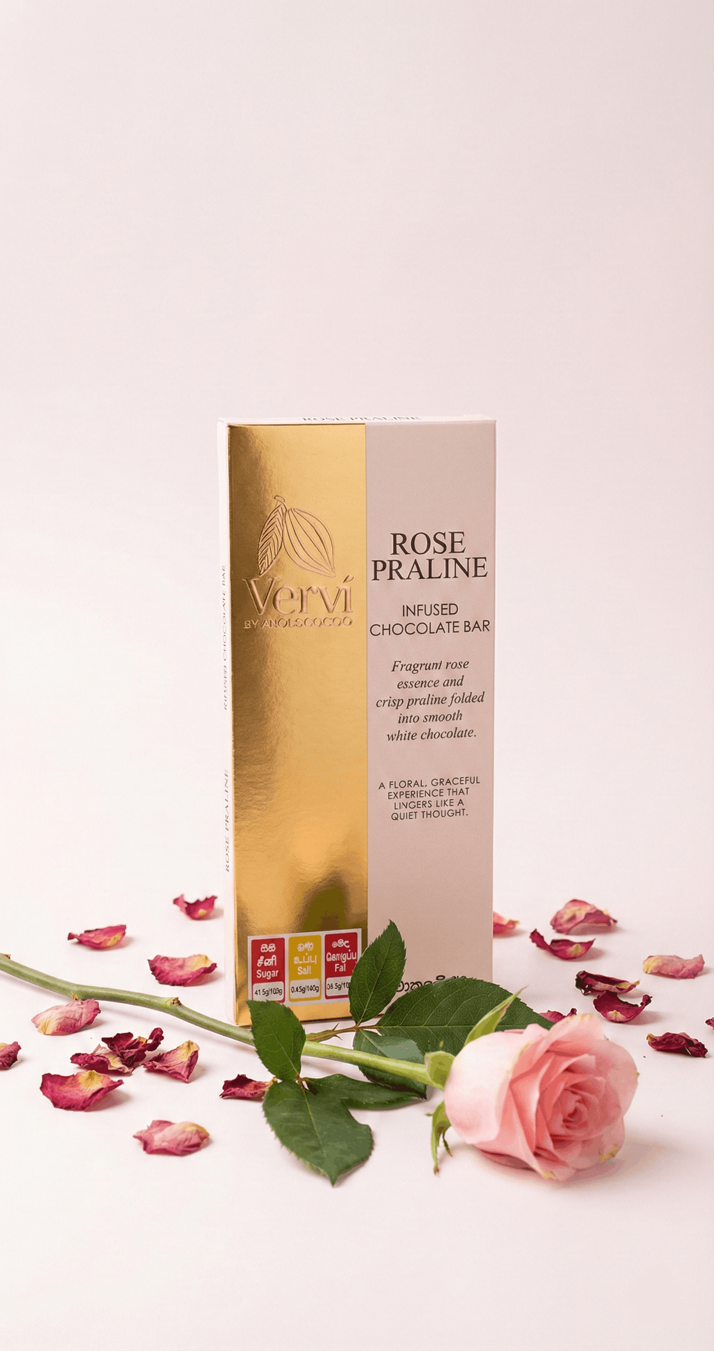 Vervi Rose Praline infused Chocolate Bar